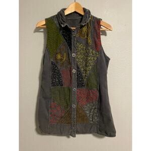 Parsley & Sage Womens Reversible 2 in 1 Vest Small Embroidered Wire Collar Boho